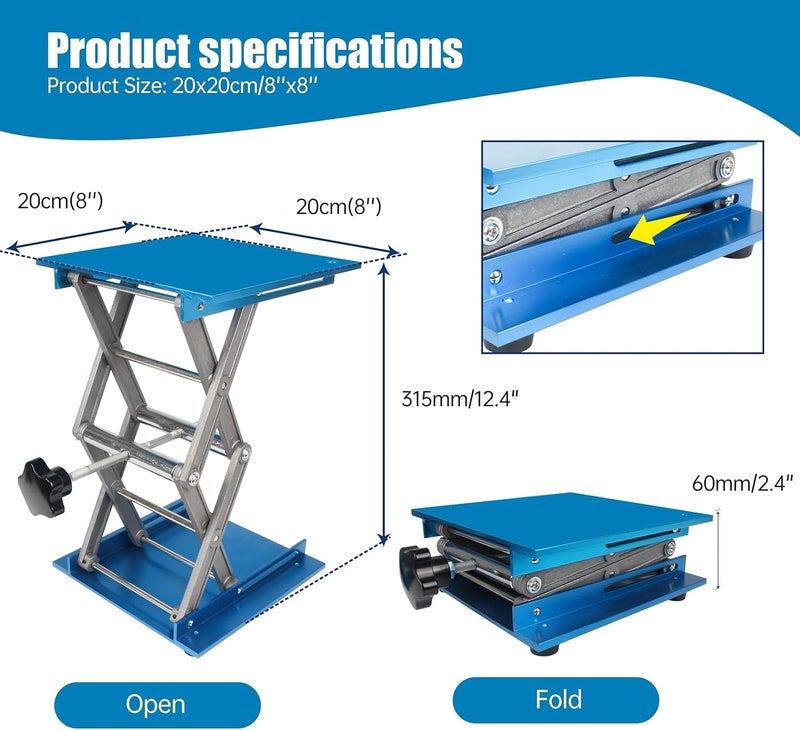 XUNKUANER Lab Jack, 7.87x7.87 inch Aluminum Oxide Lifting Platform Lab Lifter Stand Table Scientific Laboratory Scissor Jack, Vertical Lift Range 80 to 355mm (20x20cm/7.87''x7.87'') - Image 2